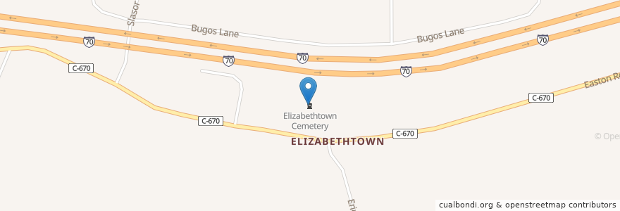Mapa de ubicacion de Elizabethtown Cemetery en Estados Unidos De América, Ohio, Guernsey County.