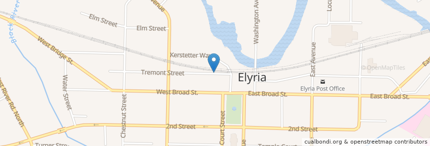Mapa de ubicacion de Elyria Post Office en 美利坚合众国/美利堅合眾國, 俄亥俄州, Lorain County, Elyria.