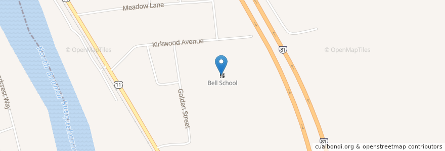 Mapa de ubicacion de Bell School en Соединённые Штаты Америки, Нью-Йорк, Округ Брум, Kirkwood Town.