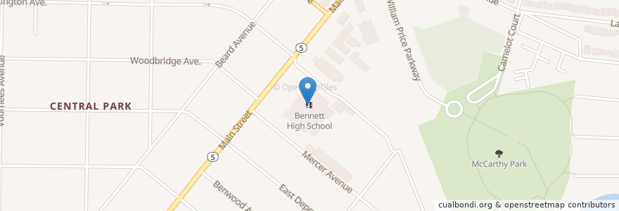 Mapa de ubicacion de Bennett High School en الولايات المتّحدة الأمريكيّة, نيويورك, مقاطعة إيري, بوفالو.