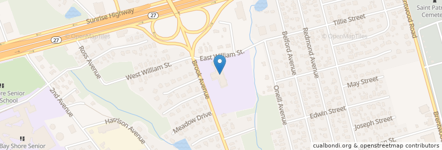 Mapa de ubicacion de Brook Avenue Elementary School en アメリカ合衆国, ニューヨーク州, Suffolk County, Bay Shore.