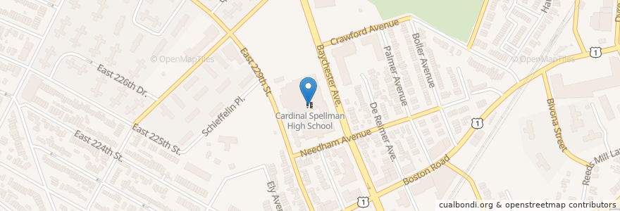 Mapa de ubicacion de Cardinal Spellman High School en ایالات متحده آمریکا, New York, نیویورک, Bronx County, The Bronx.