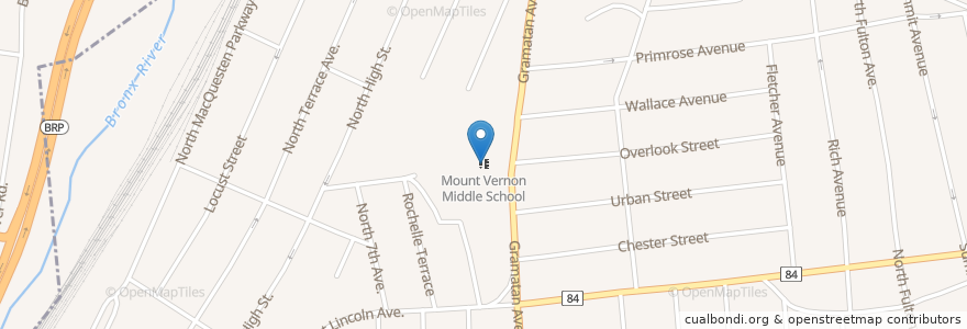 Mapa de ubicacion de Mount Vernon Middle School en Estados Unidos Da América, Nova Iorque, Westchester County, Mount Vernon.