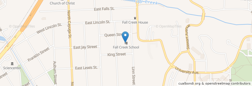 Mapa de ubicacion de Fall Creek School en アメリカ合衆国, ニューヨーク州, Tompkins County, Ithaca Town, Ithaca.