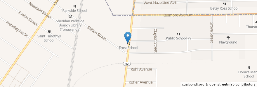 Mapa de ubicacion de Frost School en United States, New York, Erie County, Buffalo.