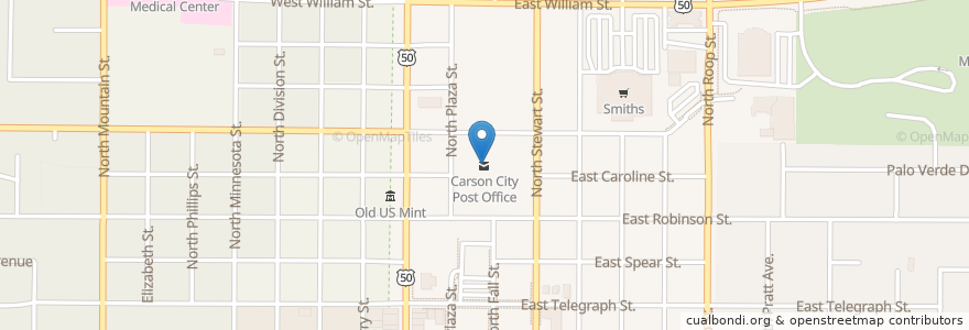 Mapa de ubicacion de Carson City Post Office en ایالات متحده آمریکا, نوادا, Carson City, Carson City.