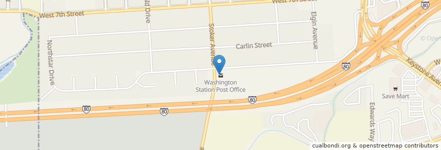 Mapa de ubicacion de Washington Station Post Office en Amerika Syarikat, Nevada, Washoe County, Reno.