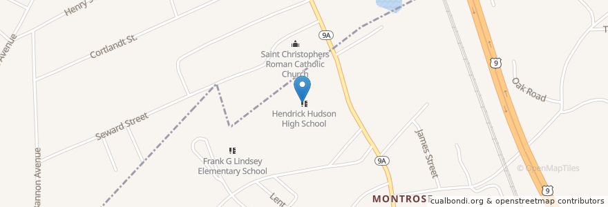 Mapa de ubicacion de Hendrick Hudson High School en United States, New York, Westchester County, Cortlandt.