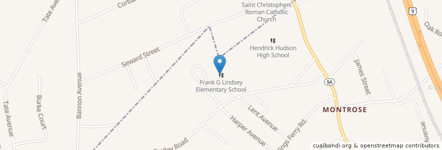 Mapa de ubicacion de Frank G Lindsey Elementary School en 미국, 뉴욕, Westchester County, Cortlandt.
