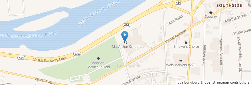 Mapa de ubicacion de MacArthur School en Amerika Syarikat, New York, Broome County, Binghamton.