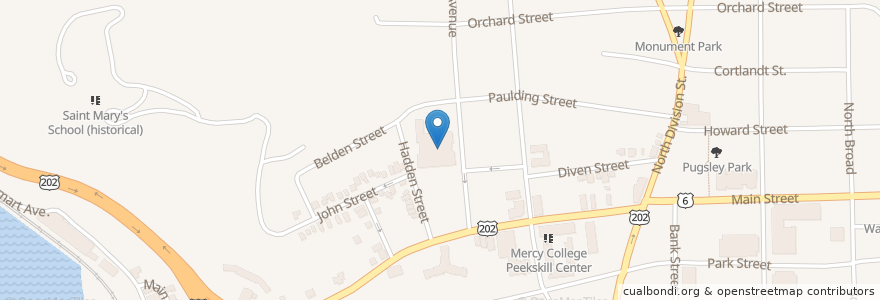 Mapa de ubicacion de Oakside Elementary School en アメリカ合衆国, ニューヨーク州, Westchester County, Peekskill.