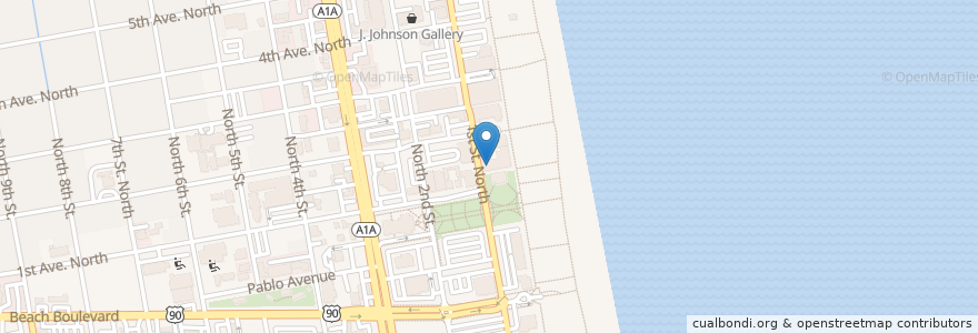 Mapa de ubicacion de Blue Water Daiquiri & Oyster Bar en Amerika Syarikat, Florida, Duval County, Jacksonville Beach.