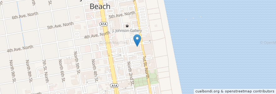 Mapa de ubicacion de The Beach en 美利坚合众国/美利堅合眾國, 佛罗里达州/佛羅里達州, 杜瓦尔县/杜瓦爾縣/杜瓦爾郡, Jacksonville Beach.