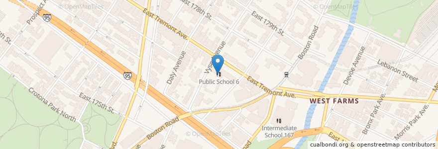 Mapa de ubicacion de Public School 6 en Estados Unidos De América, Nueva York, Nueva York, Bronx County, The Bronx.