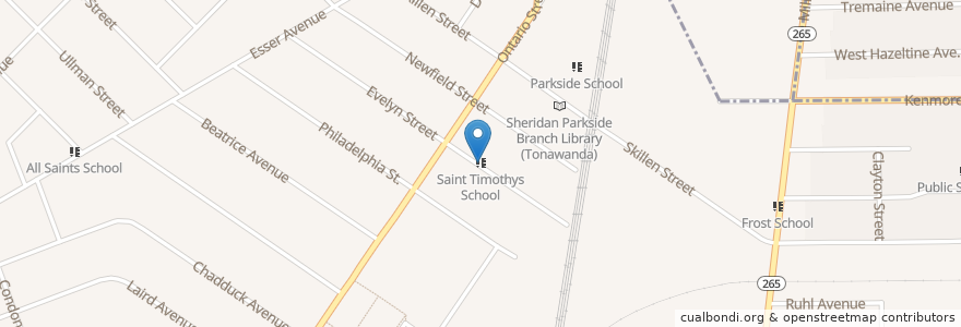 Mapa de ubicacion de Saint Timothys School en アメリカ合衆国, ニューヨーク州, Erie County, Buffalo.