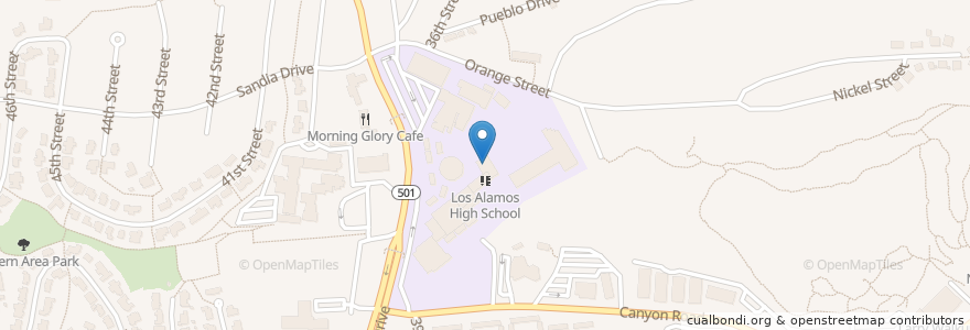 Mapa de ubicacion de Los Alamos High School en الولايات المتّحدة الأمريكيّة, نيومكسيكو, Los Alamos County, Los Alamos.