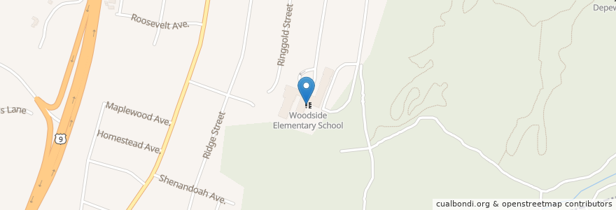 Mapa de ubicacion de Woodside Elementary School en États-Unis D'Amérique, New York, Westchester County, Peekskill.
