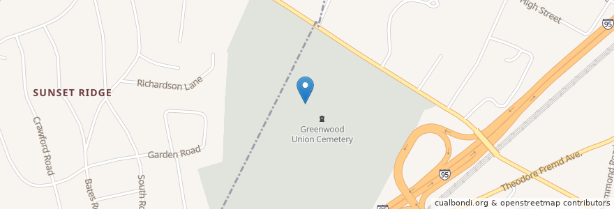 Mapa de ubicacion de Greenwood Union Cemetery en アメリカ合衆国, ニューヨーク州, Westchester County, Town Of Harrison, Harrison.