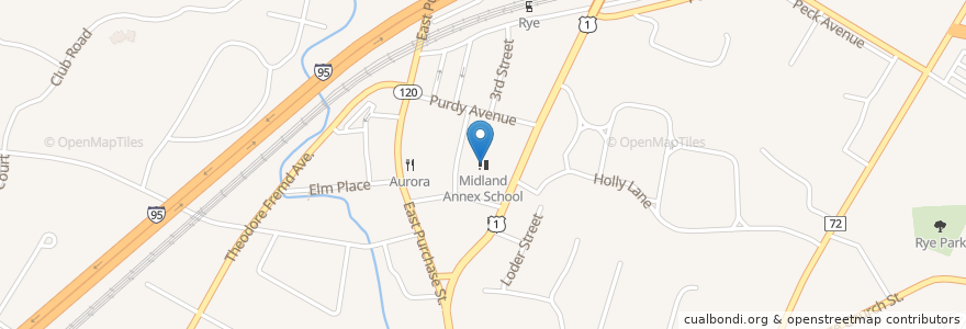 Mapa de ubicacion de Midland Annex School en 美利坚合众国/美利堅合眾國, 纽约州 / 紐約州, Westchester County, Rye.