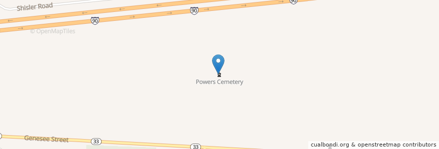 Mapa de ubicacion de Powers Cemetery en Amerika Syarikat, New York, Erie County, Lancaster Town, Lancaster.