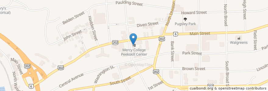 Mapa de ubicacion de Mercy College Peekskill Center en Соединённые Штаты Америки, Нью-Йорк, Округ Уэстчестер, Peekskill.
