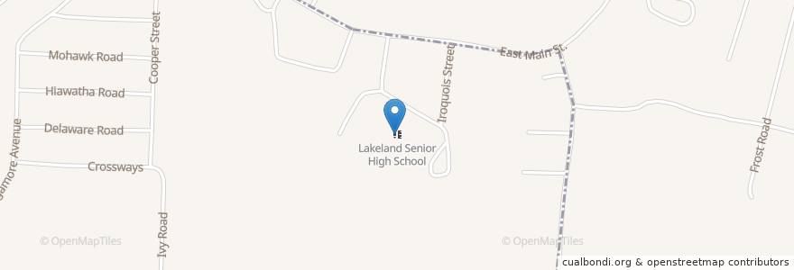 Mapa de ubicacion de Lakeland Senior High School en Estados Unidos De América, Nueva York, Westchester County, Town Of Yorktown, Shrub Oak, Lake Mohegan.