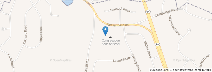 Mapa de ubicacion de Congregation Sons of Israel en الولايات المتّحدة الأمريكيّة, نيويورك, Westchester County, Briarcliff Manor, Town Of Ossining.