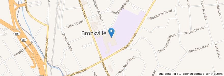 Mapa de ubicacion de Bronxville High School en Verenigde Staten, New York, Westchester County, Town Of Eastchester, Bronxville.