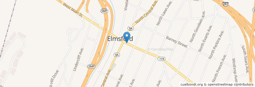 Mapa de ubicacion de Elmsford Post Office en الولايات المتّحدة الأمريكيّة, نيويورك, Westchester County, Town Of Greenburgh.