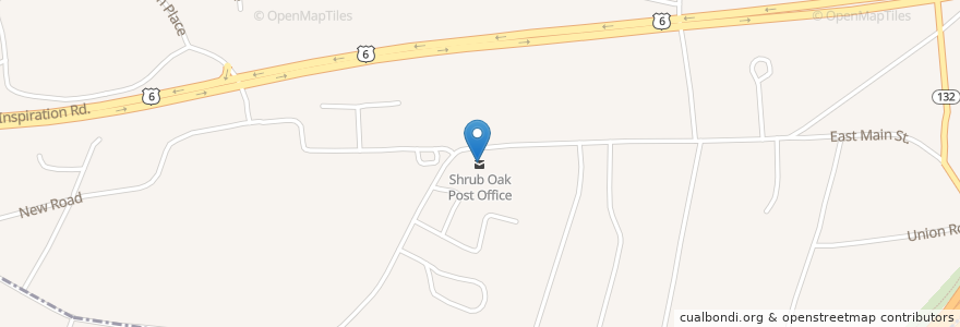 Mapa de ubicacion de Shrub Oak Post Office en الولايات المتّحدة الأمريكيّة, نيويورك, Westchester County, Town Of Yorktown, Shrub Oak.