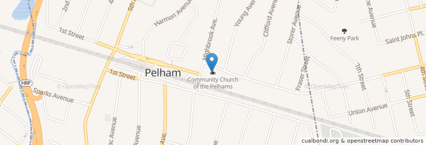 Mapa de ubicacion de Community Church of the Pelhams en Stati Uniti D'America, New York, Westchester County, Town Of Pelham, Pelham.
