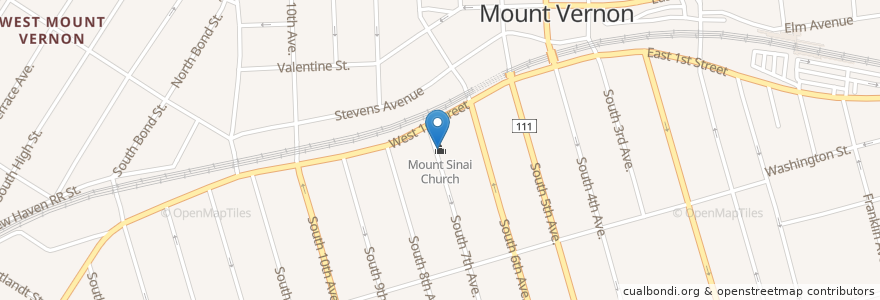 Mapa de ubicacion de Mount Sinai Church en United States, New York, Westchester County, Mount Vernon.