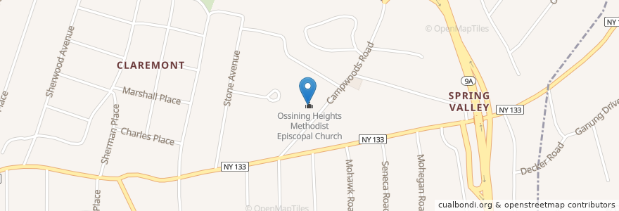 Mapa de ubicacion de Ossining Heights Methodist Episcopal Church en États-Unis D'Amérique, New York, Westchester County, Town Of Ossining, Ossining.