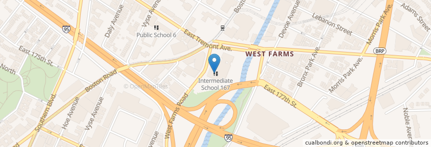Mapa de ubicacion de Intermediate School 167 en アメリカ合衆国, ニューヨーク州, New York, Bronx County, The Bronx.