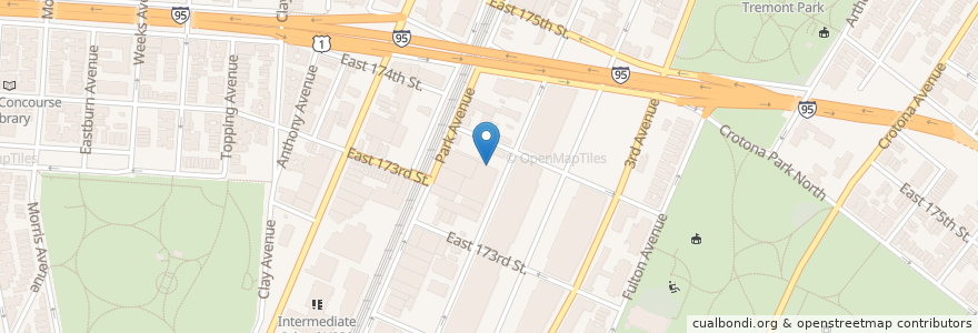 Mapa de ubicacion de Templo Cristiano El Faro en アメリカ合衆国, ニューヨーク州, New York, Bronx County, The Bronx.
