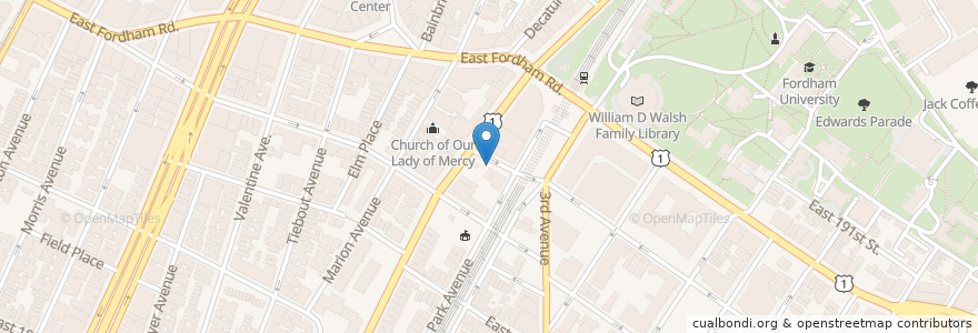 Mapa de ubicacion de Fordham Station Bronx Post Office en 美利坚合众国/美利堅合眾國, 纽约州 / 紐約州, 纽约, Bronx County, The Bronx.