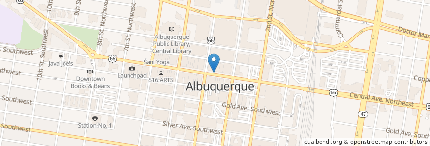 Mapa de ubicacion de Albuquerque Post Office en Estados Unidos Da América, Novo México, Bernalillo County, Albuquerque.