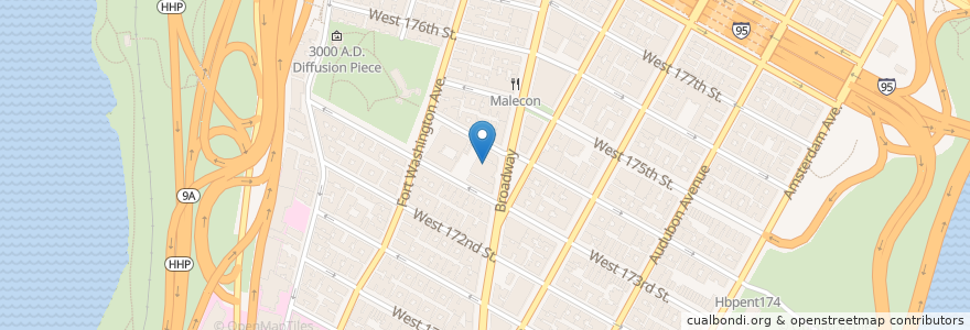 Mapa de ubicacion de Broadway Temple-Washington Heights United Methodist Church en Соединённые Штаты Америки, Нью-Йорк, Нью-Йорк, Округ Нью-Йорк, Манхэттен, Manhattan Community Board 12.