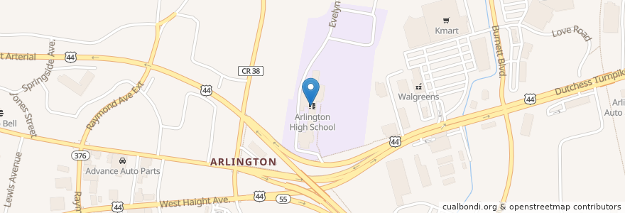 Mapa de ubicacion de Arlington High School en Соединённые Штаты Америки, Нью-Йорк, Округ Датчесс, Town Of Poughkeepsie, Arlington.
