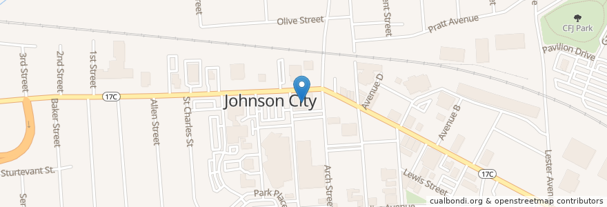 Mapa de ubicacion de Sarah Jane Johnson Memorial United Methodist Church en Estados Unidos De América, Nueva York, Broome County, Union Town, Johnson City.