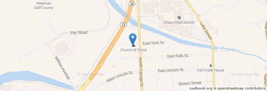 Mapa de ubicacion de Church of Christ en الولايات المتّحدة الأمريكيّة, نيويورك, Tompkins County, Ithaca Town, Ithaca.