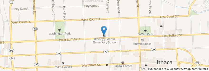 Mapa de ubicacion de Beverly J. Martin Elementary School en الولايات المتّحدة الأمريكيّة, نيويورك, Tompkins County, Ithaca Town, Ithaca.