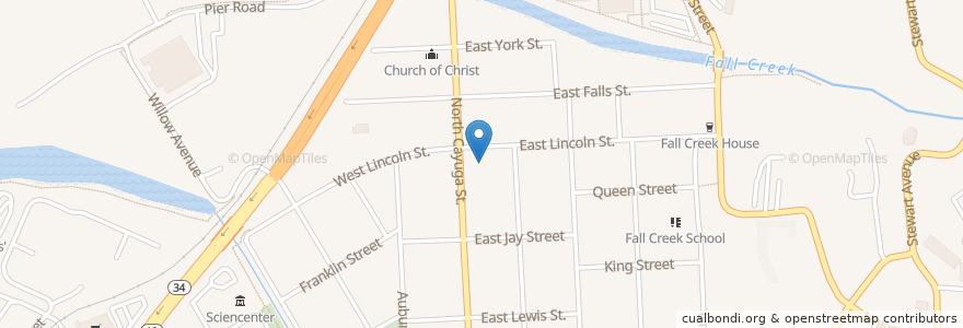 Mapa de ubicacion de Tabernacle Baptist Church en アメリカ合衆国, ニューヨーク州, Tompkins County, Ithaca Town, Ithaca.
