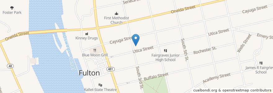 Mapa de ubicacion de First Presbyterian Church en 美利坚合众国/美利堅合眾國, 纽约州 / 紐約州, Oswego County, Fulton.