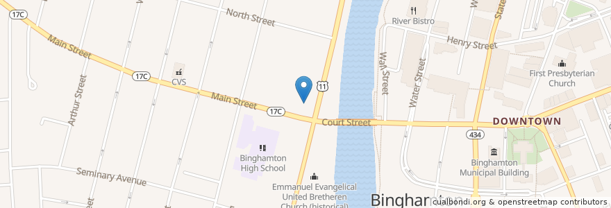 Mapa de ubicacion de First Congregational Church en الولايات المتّحدة الأمريكيّة, نيويورك, Broome County, Binghamton.