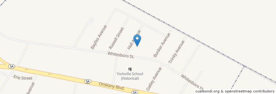 Mapa de ubicacion de Yorkville Presbyterian Church en 미국, 뉴욕, Oneida County, Town Of Whitestown, Village Of Yorkville.