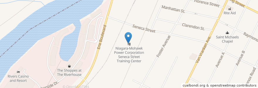 Mapa de ubicacion de Niagara-Mohawk Power Corporation Seneca Street Training Center en アメリカ合衆国, ニューヨーク州, Schenectady County, Schenectady.