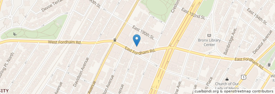 Mapa de ubicacion de Monroe College en 미국, 뉴욕, New York, Bronx County, The Bronx.