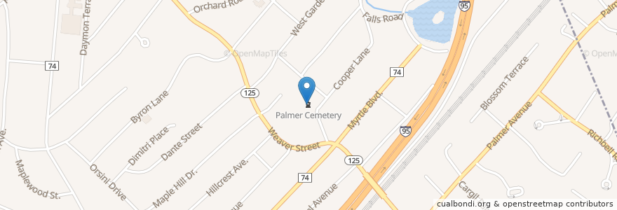 Mapa de ubicacion de Palmer Cemetery en الولايات المتّحدة الأمريكيّة, نيويورك, Westchester County, Town Of Mamaroneck.