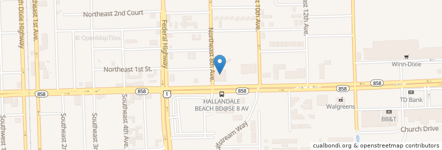Mapa de ubicacion de Bank of America en Estados Unidos De América, Florida, Broward County, Hallandale Beach.